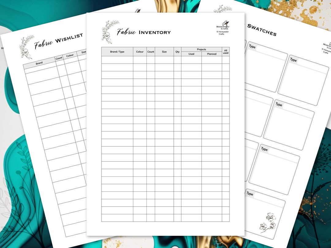 Fabric Inventory List Tracker Planner, Simple Minimalist Cross Stitches ...