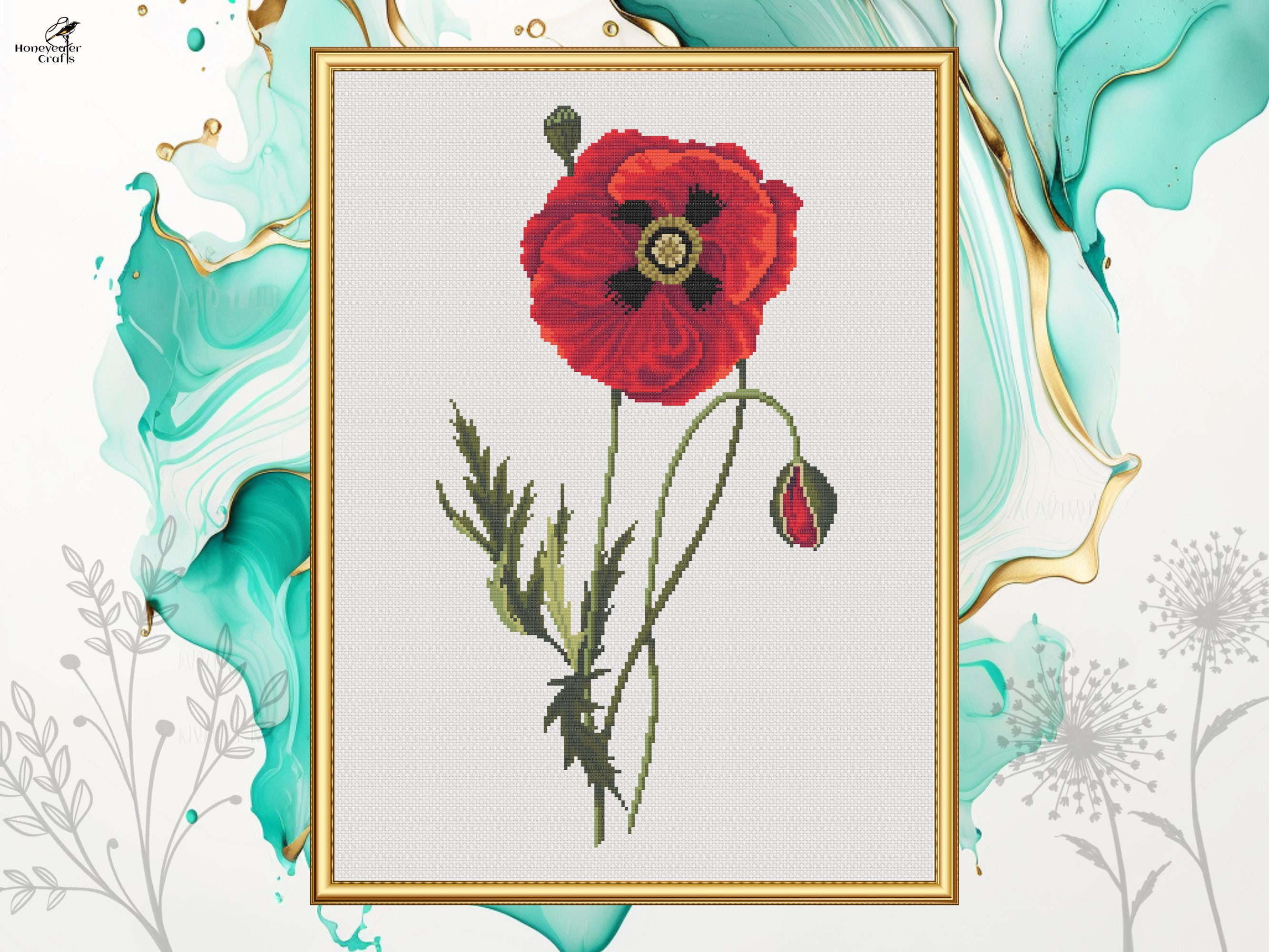 Poppy Cross Stitch Pattern, Anzac Day Remembrance Day Flower Nature Embroidery, Pattern Keeper Compatible, Printable PDF Digital Download