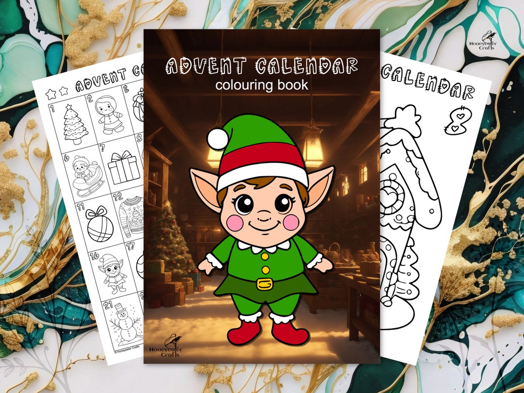 Christmas Advent Calendar Coloring Pages for Kids, Printable PDF ...