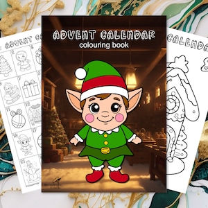 Christmas Advent Calendar Coloring Pages for Kids, Printable PDF Digital Download