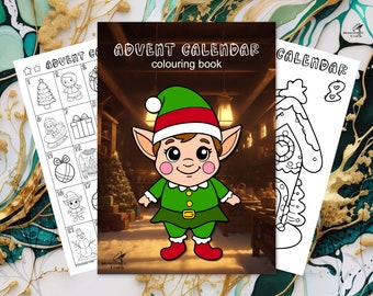 Christmas Advent Calendar Coloring Pages for Kids, Printable PDF Digital Download