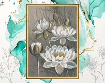 White Water Lily Cross Stitch Pattern, Floral Embroidery Design, Ellis Rowan, Pattern Keeper Compatible, Printable PDF Digital Download