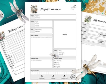 Cross Stitch Planner Accessory, Dragonfly Themed Embroidery Project Tracker, Dragonflies Printable Craft Organiser, PDF digital download