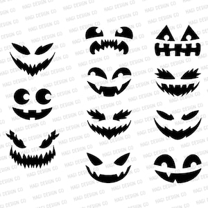 Pumpkin Face Cliparts, Pumpkin Faces Silhouette, Jack O Lantern Faces PNG, Halloween Download, Stencil Clip Art, Cute Cartoon Graphics
