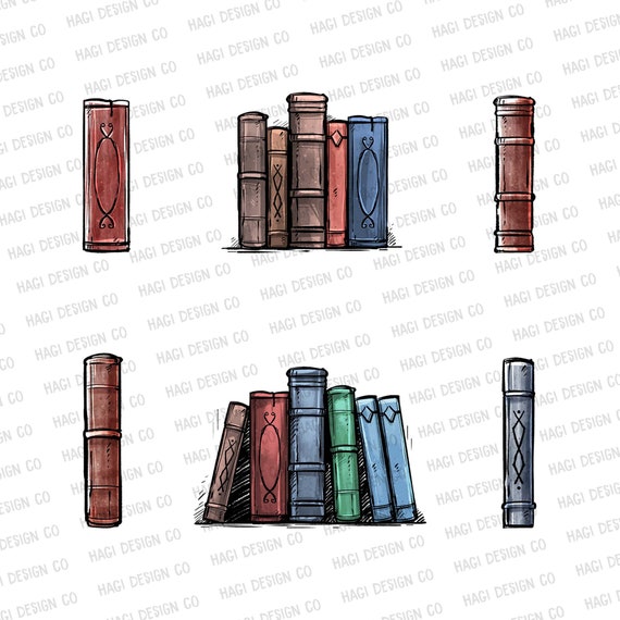 Standing Books Clipart, Sketch Book Download, Bookshelf Drawing, Vintage  Book Designs, Illustration, Book Graphics, Old Style Books PNG File 