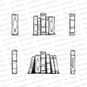 Staande boeken Contouren, Schets boek downloaden, Boekenplank tekening, Vintage boek ontwerpen, Illustratie, Boek Graphics, Oude stijl Boek PNG-bestand