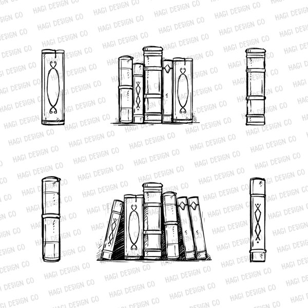 Standing Books Outlines, Sketch Book Download, Bookshelf Drawing, Vintage Book Designs, Illustration, Book Graphics, Old Style Book PNG File