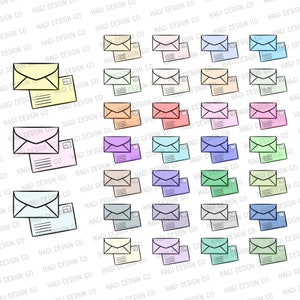 Cliparts de sobres, Clip Art de Kawaii Doodle, Linda carta de correo de dibujos animados, Gráficos de sobre coloridos, Imágenes prediseñadas de correos multicolores para planificadores