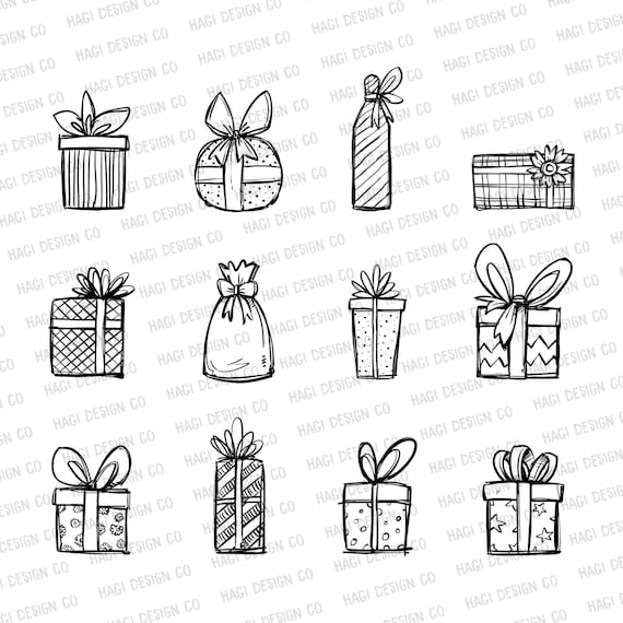 Gift Boxes Black And White Clipart