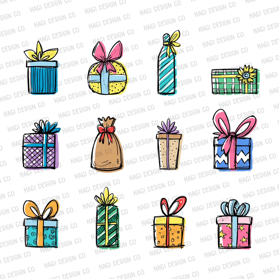 Sketch Gifts Clipart, Christmas Present Drawing, Hand Drawn Gift Box