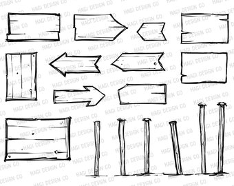 Wooden Directional Sign Cliparts, Sketch Boards, Wooden Borders PNG, Wood Sign Posts, Arrows, Signs, Planks, Poles, Wooden Banner Graphics