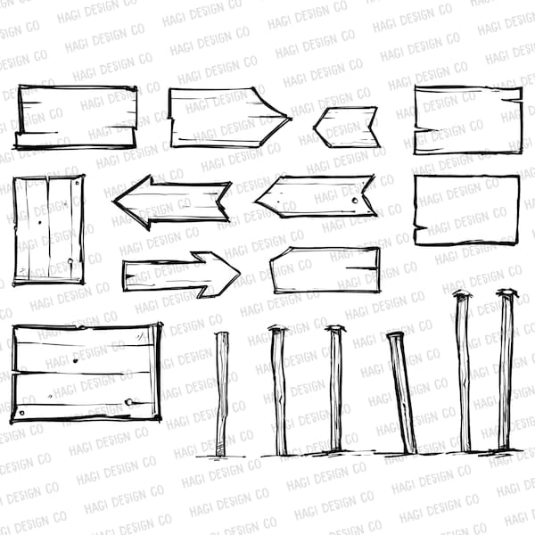 Wooden Directional Sign Cliparts, Sketch Boards, Wooden Borders PNG, Wood Sign Posts, Arrows, Signs, Planks, Poles, Wooden Banner Graphics