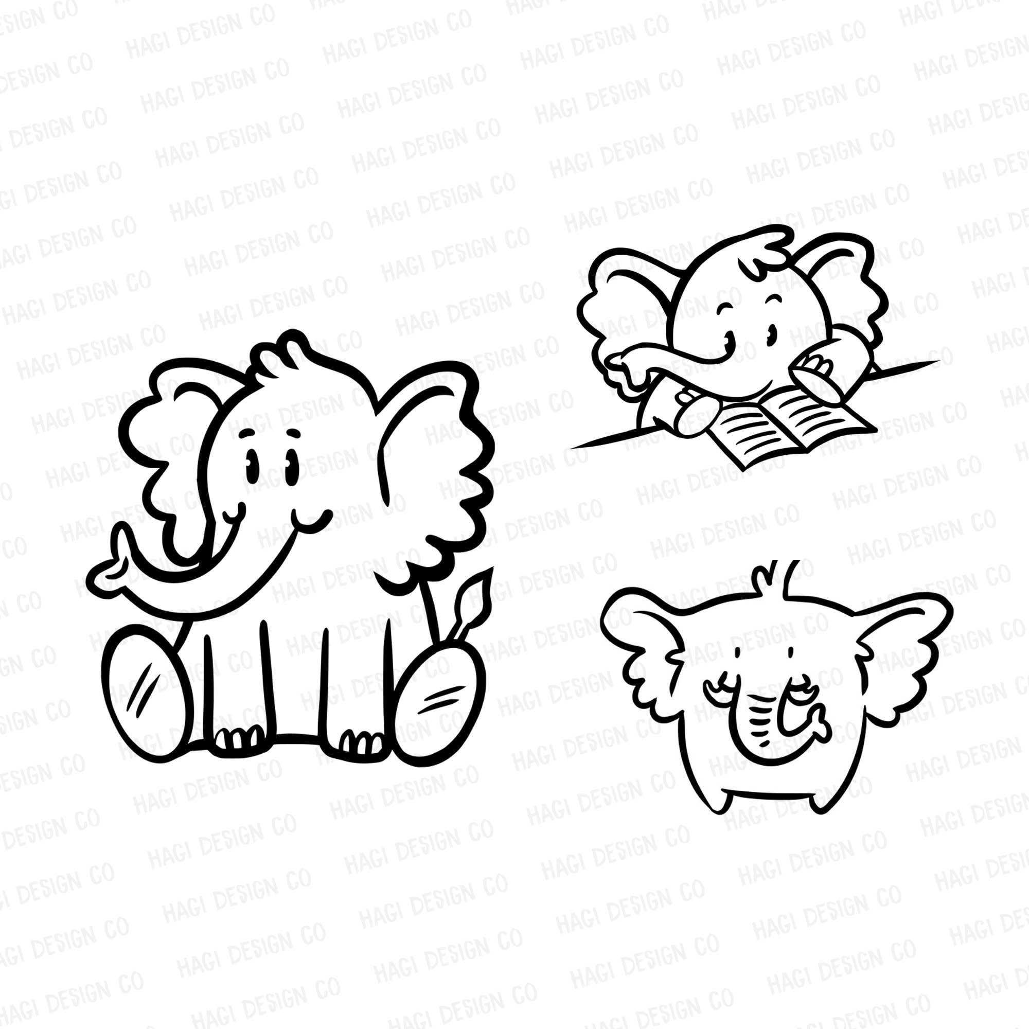 Baby Elephant Outlines Cartoon Animal Cliparts Elephant Png Etsy