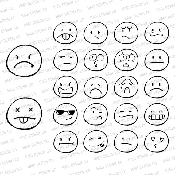 Emoji Cliparts Emojis noir et blanc Émotions Émoticône Etsy France