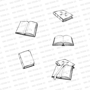 Schets boek contouren, lege open boeken, sluit boeken, zwart-wit, handgetekende, vintage boeken grafische, boek downloaden, oude stijl boeken PNG