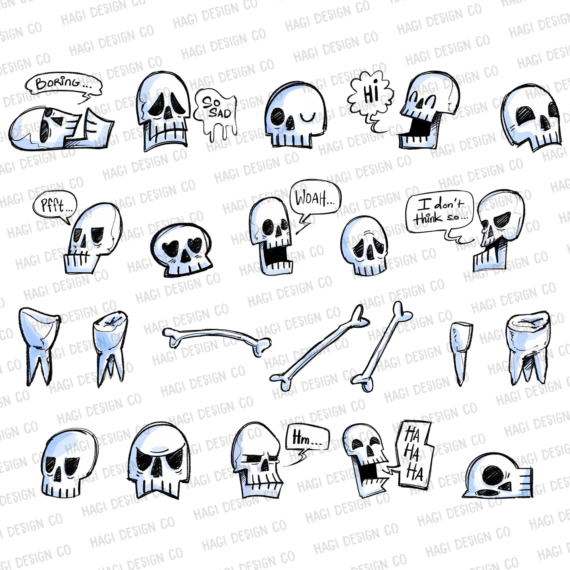 Skull Cliparts Skeleton Bone Tooth Teeth Cute Cartoon Etsy