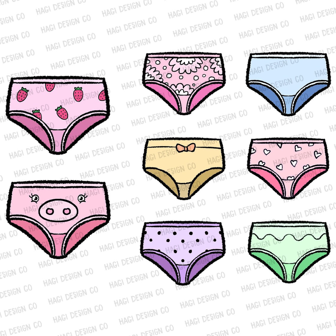 Colorful Panties Girls' Underwear Cliparts Lingerie Etsy