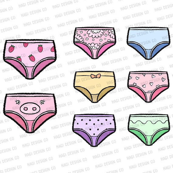 Colorful Panties - Girls' Underwear Cliparts, Lingerie, Cute Kawaii Cartoon  Clothing Clip Art, Semi-Dress, Outline, Beauty, Panty PNG Files