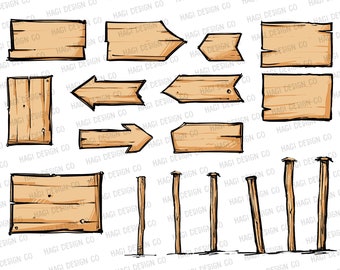 Wood Sign Cliparts, Sketch Wooden Borders, Wood Frame Graphics, Directional Signs, Wood Sign Posts, Arrows, Planks, Poles, Banners, Boards