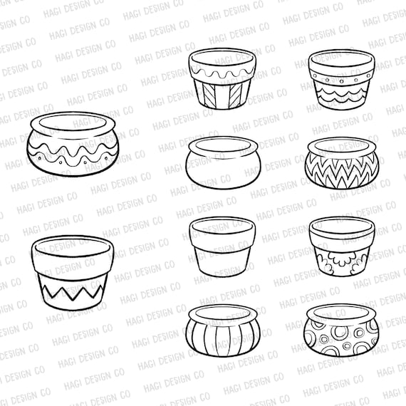 Plant Pot Outlines Plant Container Graphics Ceramic Drawing Etsy