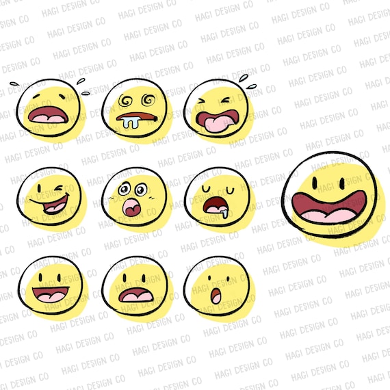 Smiley Face Doodle Cliparts Kawaii Yellow Emoji Download Etsy Singapore
