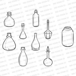 Potion Bottle Cliparts, Halloween Graphics, Magic Element Design, Empty Vial Clip Art, Classical Style, Container Drawing, Glass Jar Drawing