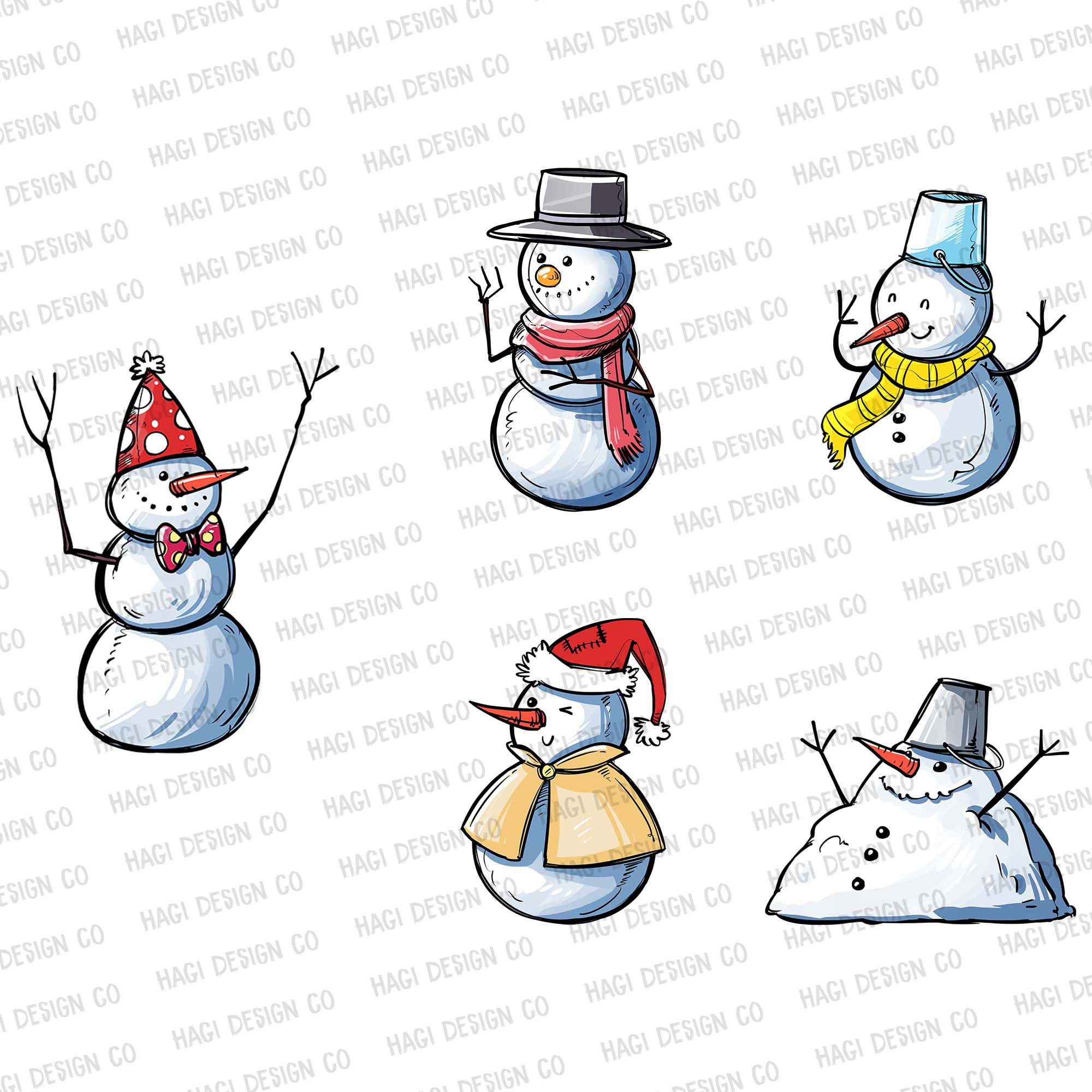 Sketch Snowman Clip Arts Melting Snowmen Clipart Christmas - Etsy