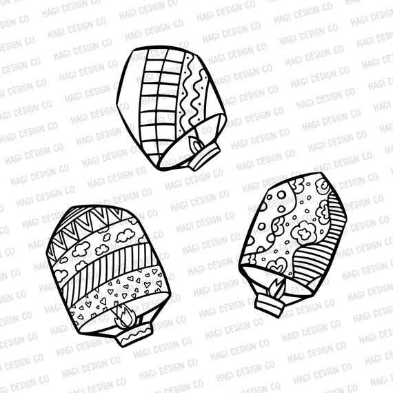 Sky Lantern Svg Png Outlines Air Vehicle Hot Air Balloon Etsy