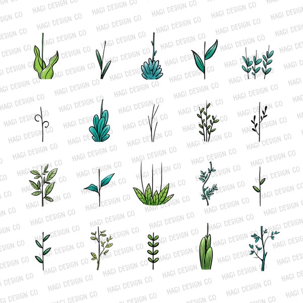 Plant Stem Clip Arts, Stem and Leaf Cliparts, Houseplant, Graphic Designs, Nature, Plants, Hand Drawn, Cute Cartoon Clip Art, Green Stems