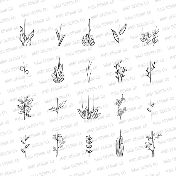 Plant Stem Outlines, Stem and Leaf Cliparts, Houseplant, Flower Stems, Nature, Plants, Hand Drawn, Cute Cartoon Clip Art, Green Stems, PNG