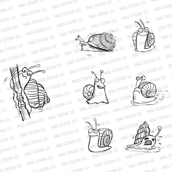 Sketch Snail Outlines Cute Cartoon Escargot Download Animal Etsy