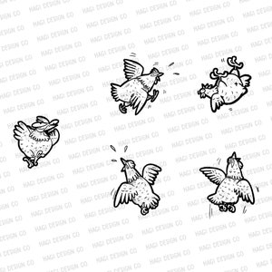 Crazy Chickens Clipart, Cartoon Flying Chicken Kontury, Falling Chicken Obrazy, Chodzenie, Zdenerwowany, Emocje, Zabawny, Słodki Projekt Grafiki Zwierzęcej