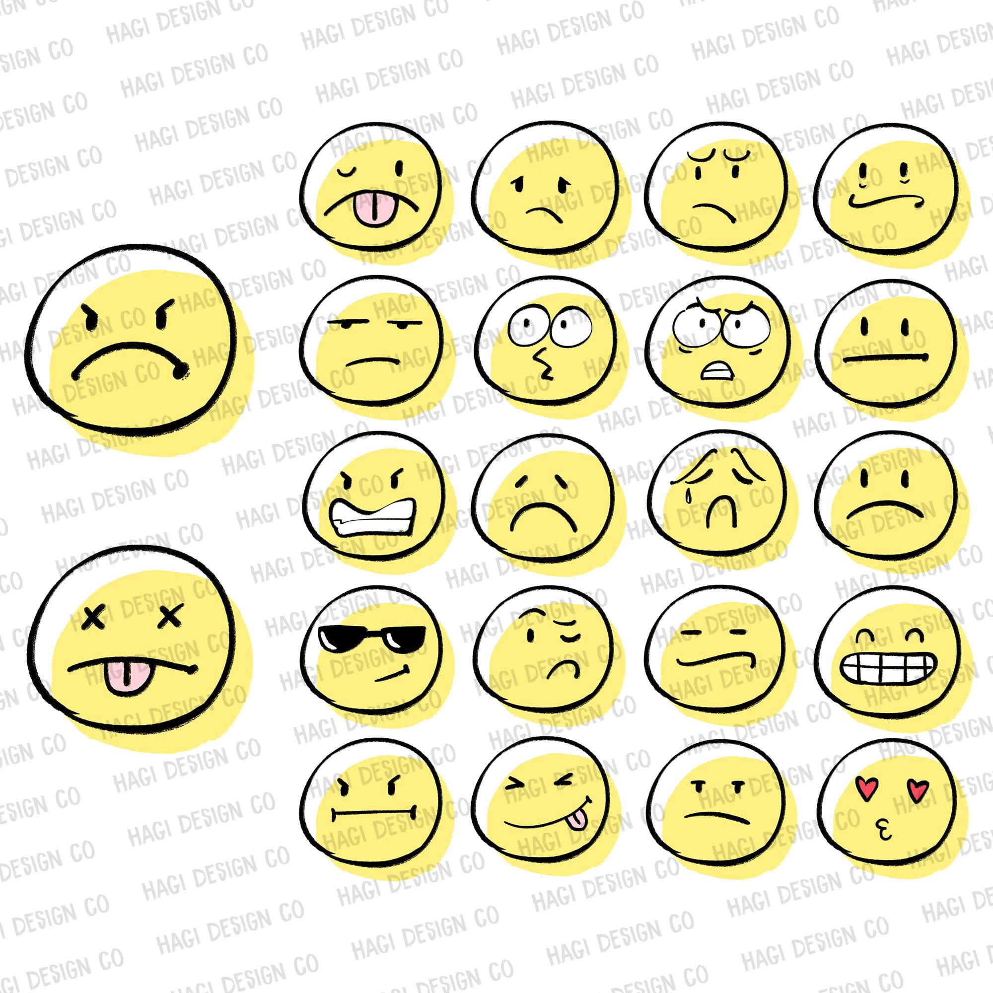 Smiley Face Doodle Cliparts Yellow Emoji Download Cute Etsy Australia
