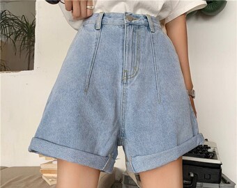 loose fit denim shorts womens