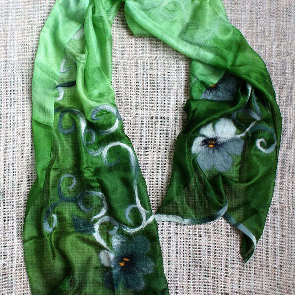 Silk scarf scarf made of silk and wool blue women's scarf with floral pattern Kyrgyzstan Kyrgyzstan