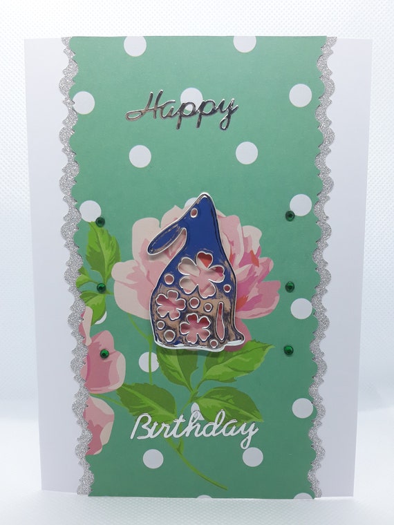 Silver Bunny Birthday Card Etsy