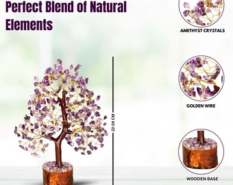 Handgefertigter Amethystbaum mit 300 Splittern, Kristallbaum des Lebens aus Amethyst, Geschenk für spirituelle Energie und Positivität, künstlicher Heilsteinbaum