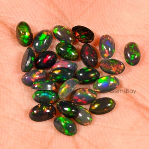 Black Opal Calibrated, Welo Fire Opal, 5x3 MM Opal, 2 Piece Opal, Natural Ethiopian Black Opal Cabochon, October Birthstone, Oval Shape Opal