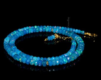 Paraiba Ethiopian Opal Necklace: Sterling Silver Faceted Square Beads