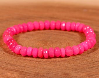 Pink Faceted Fire Opal Bracelet, For Women, Fire Opal Bracelet, October Birthstone, Minimalist Bracelet, Stretchable Welo Opal Bracelet,