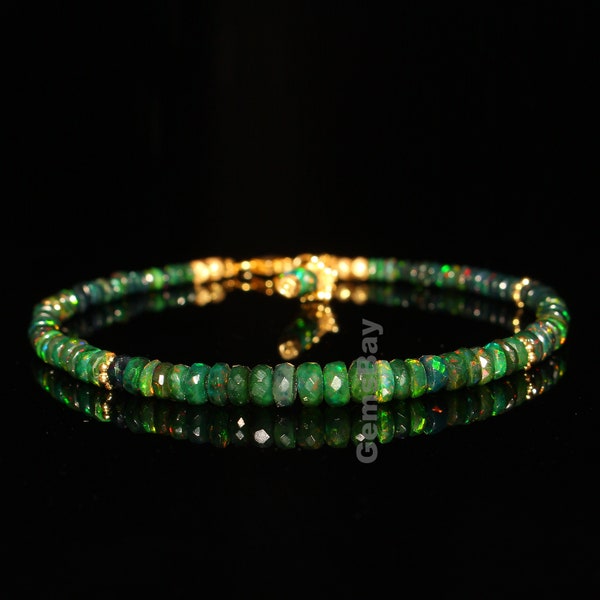 Bracelet à facettes en opale d'Éthiopie verte naturelle - Bracelet en opale à facettes - Bracelet en opale verte - Bijoux en opale à facettes - Bracelet fait main
