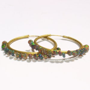 Ethiopian Black Opal Hoop Earrings: Sterling Silver, Rondelle Beads