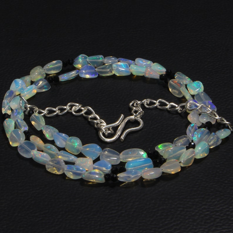Multi Fire Opal Tumble Handmade Spinel Opal Necklace 28 Carat 17 Natural Ethiopian Opal Tumble Necklace Black Spinel Necklace