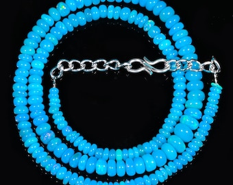 Opal Jewelry, 14" Blue Opal, Natural Ethiopian Opal, Handmade Blue Opal Necklace, Blue Opal Necklace, October Birthstone, Blue Smooth Beads