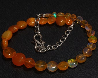 Natural Ethiopian Fire Opal Coins Bracelet - Orange Color Coins Opal Bracelet - Coins Opal Bracelet - Handmade Opal  Bracelet - 29 Carat 7"