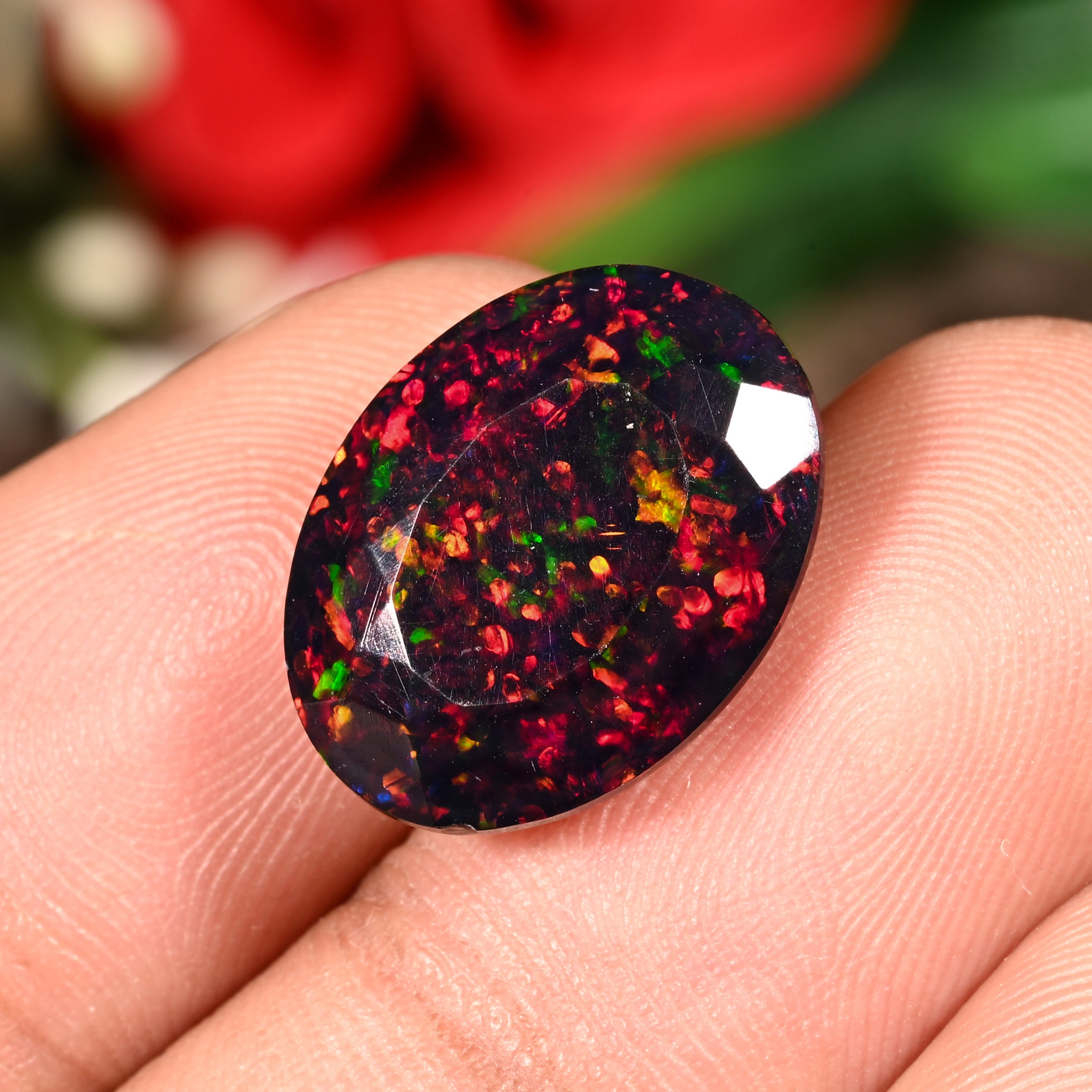 6.30 Ct Multi Fire Opal Faceted Natural Ethiopian Welo Fire Black Opal Faceted Welo Fire Opal Black Opal Faceted Black Opal Jewelry