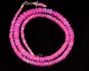 Collar de ópalo rosa etíope: Cuentas redondas de plata de ley