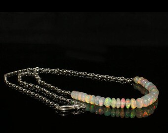 Natural Ethiopian Opal Necklace' Opal Beads Necklace' Natural Rondelle Opal Necklace' Natural Smooth Opal Necklace' Long Chain Necklace