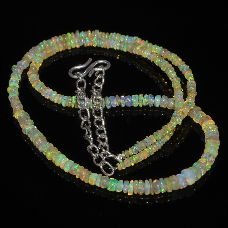 30 Carat 17 Smooth Beads Necklace Ethiopian Opal Beads Rainbow Fire Opal Natural Ethiopian Welo Fire Smooth Opal Beads Necklace