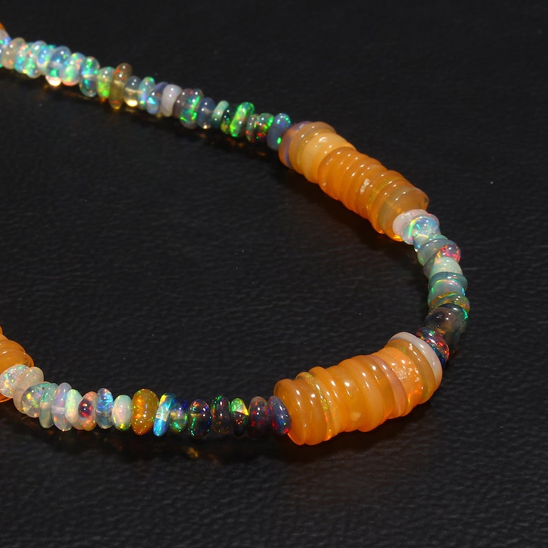 53 Carat 16 Handmade Opal Necklace Tumble Opal Necklace Multi Color Necklace Natural Ethiopian Fire Opal Coins Necklace